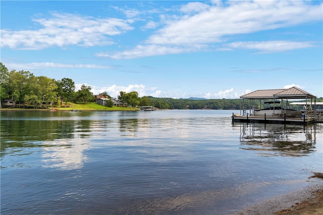 view of dock with a water view