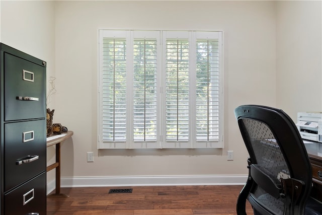 office space featuring dark hardwood / wood-style floors