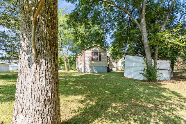 view of yard with a storage shed