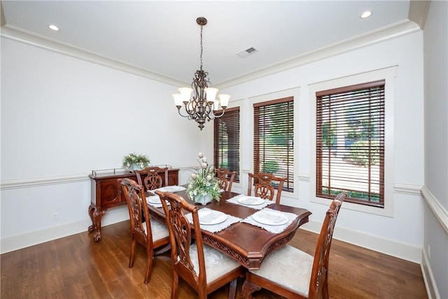 606 Majesty Ct, Salem, SC 29676 - dining room featuring crown molding, baseboards, wood finished floors, and a chandelier