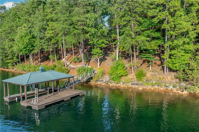 view of dock with a water view