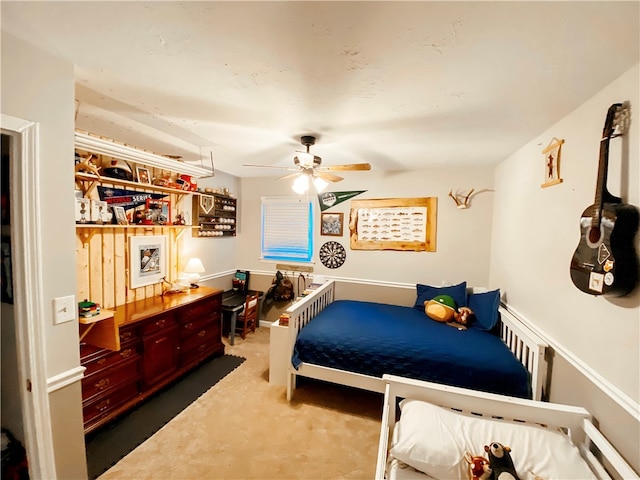 bedroom featuring carpet flooring and ceiling fan