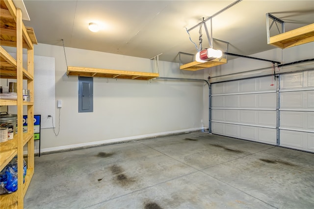 garage featuring a garage door opener and electric panel