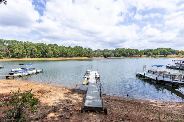 view of dock with a water view