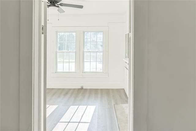 interior space featuring ceiling fan and light hardwood / wood-style floors