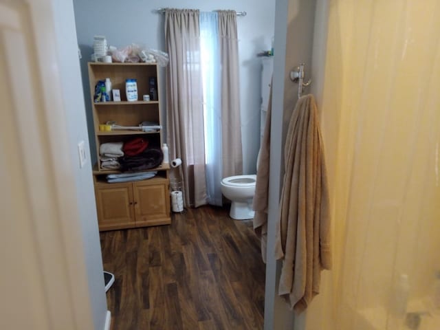 bathroom featuring wood-type flooring and toilet