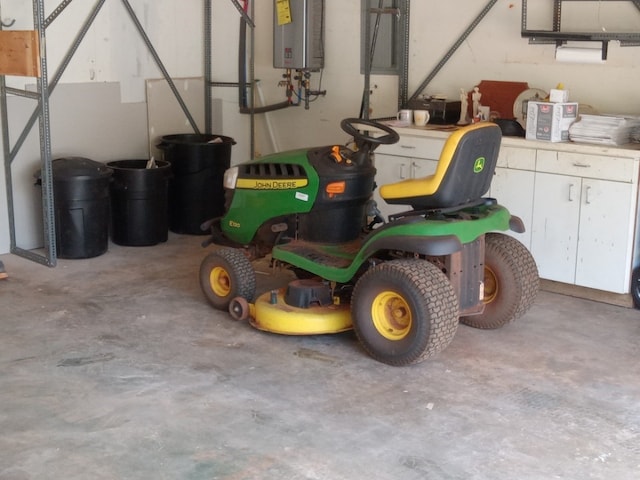 garage with water heater