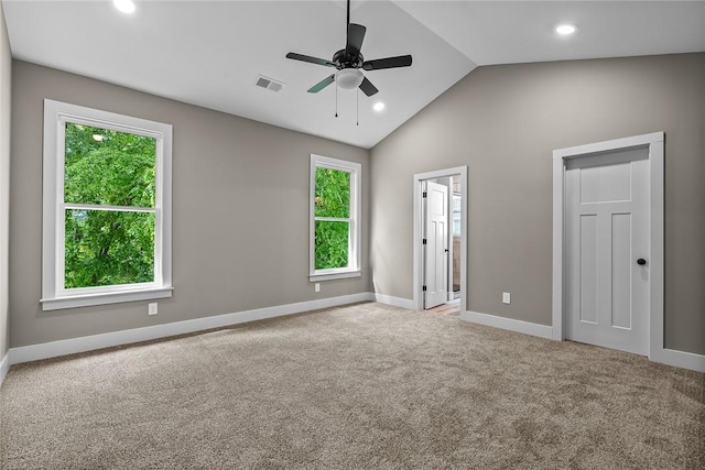 156 Grand Oak Cir, Pendleton, SC 29670 - unfurnished bedroom featuring visible vents, baseboards, recessed lighting, carpet flooring, and vaulted ceiling