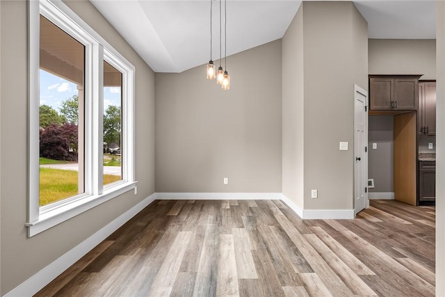 156 Grand Oak Cir, Pendleton, SC 29670 - unfurnished dining area featuring baseboards, light wood finished floors, and vaulted ceiling
