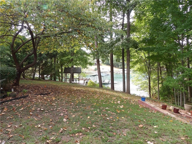 view of yard with a water view