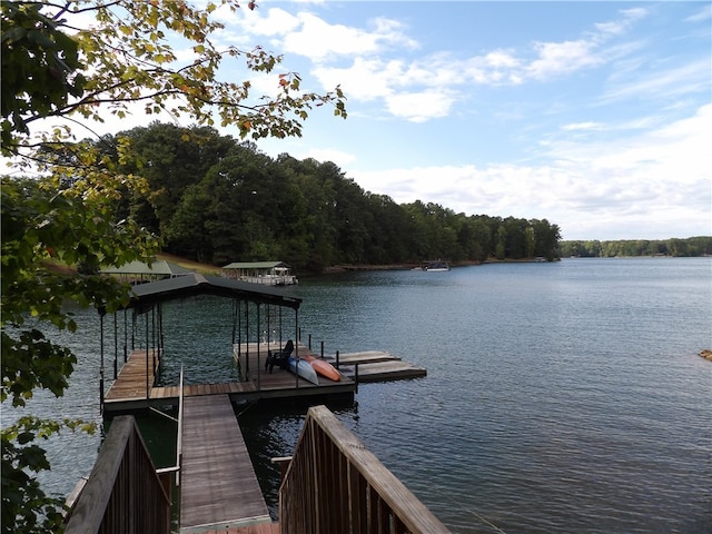 view of dock featuring a water view