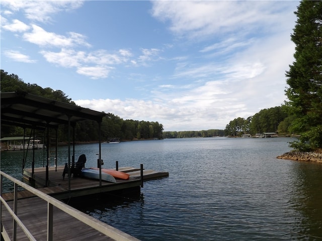 dock area with a water view