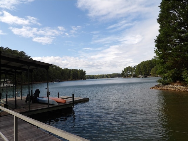 dock area with a water view