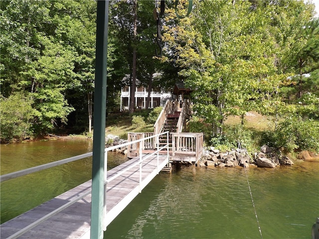 view of dock with a water view