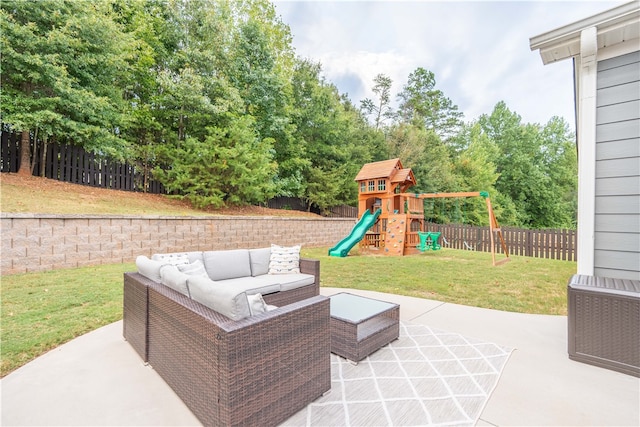 view of patio / terrace featuring a playground