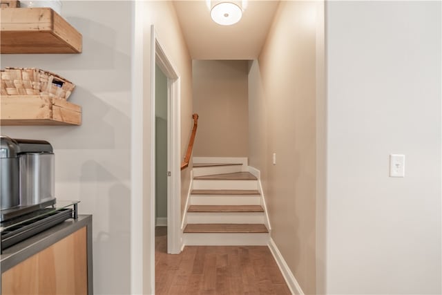 stairway with wood-type flooring