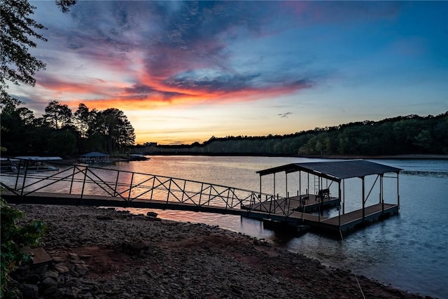 dock area with a water view