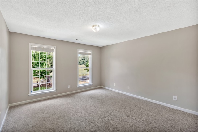 spare room with a textured ceiling and light colored carpet