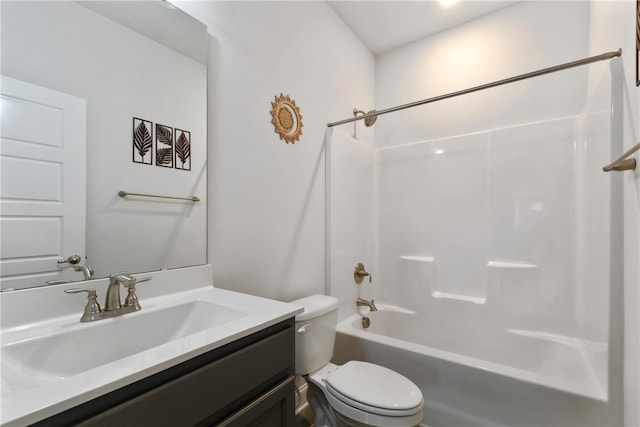 full bathroom with vanity, bathing tub / shower combination, and toilet