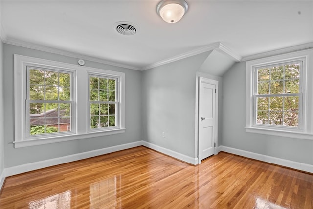 additional living space with a wealth of natural light and light hardwood / wood-style floors