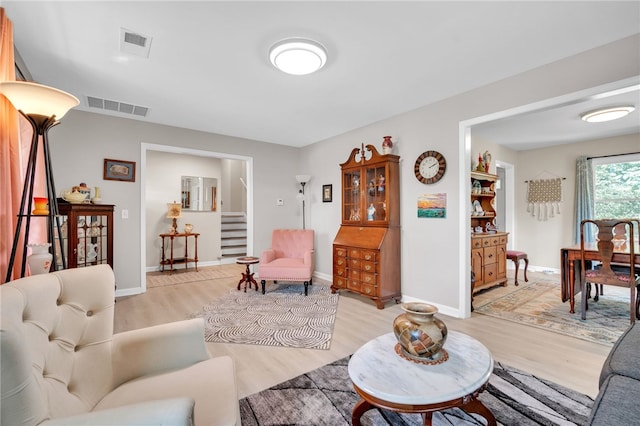 living room featuring light wood-type flooring