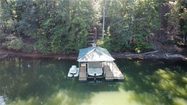 dock area with a water view