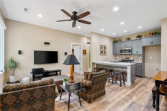 328 Grand Overlook Dr, Seneca, SC 29678 - living area with light wood-style flooring, ceiling fan, and recessed lighting