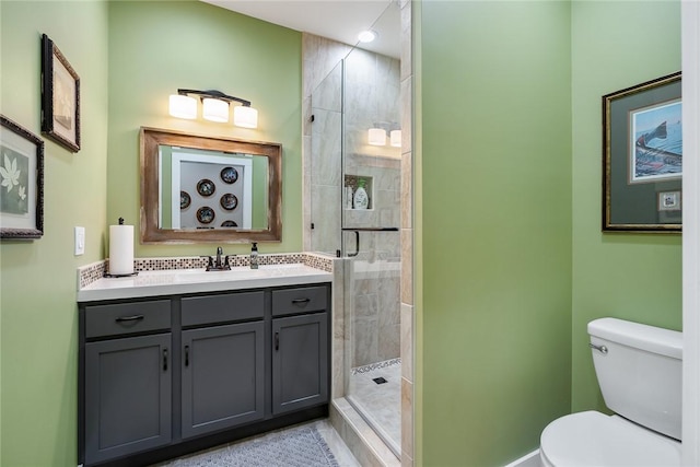 328 Grand Overlook Dr, Seneca, SC 29678 - bathroom featuring toilet, vanity, and a shower stall