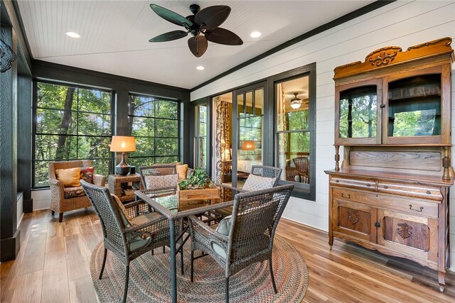 328 Grand Overlook Dr, Seneca, SC 29678 - sunroom / solarium with ceiling fan, wood finished floors, recessed lighting, and outdoor dining area