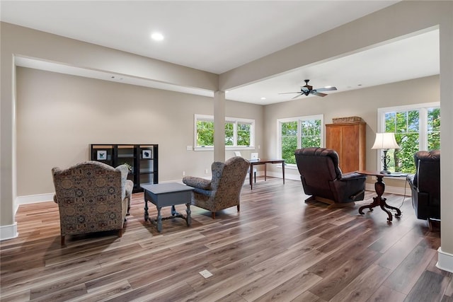 328 Grand Overlook Dr, Seneca, SC 29678 - living room with wood finished floors, plenty of natural light, baseboards, recessed lighting, and ceiling fan