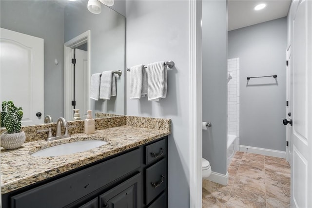328 Grand Overlook Dr, Seneca, SC 29678 - bathroom featuring vanity, toilet, baseboards, and washtub / shower combination