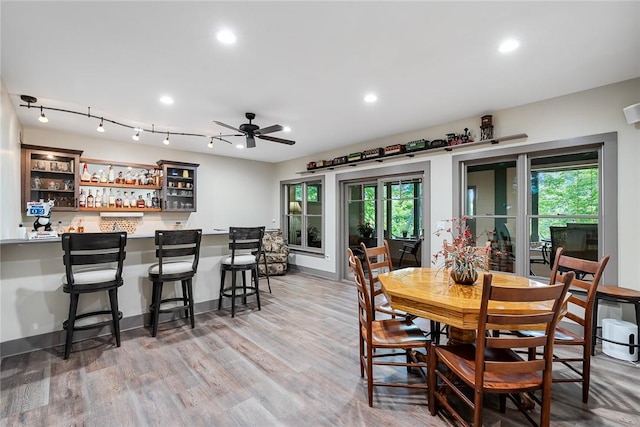 328 Grand Overlook Dr, Seneca, SC 29678 - dining area featuring bar, recessed lighting, a ceiling fan, light wood-style flooring, and baseboards