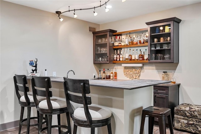 328 Grand Overlook Dr, Seneca, SC 29678 - indoor wet bar featuring wood finished floors, baseboards, and rail lighting