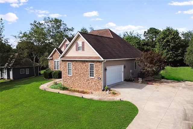 view of home's exterior featuring a garage and a yard