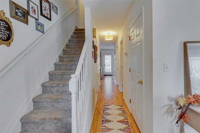 staircase featuring hardwood / wood-style floors