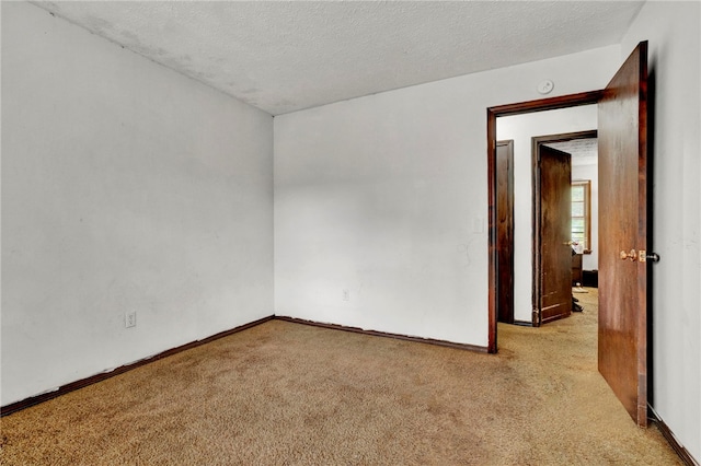 unfurnished room with a textured ceiling and light colored carpet