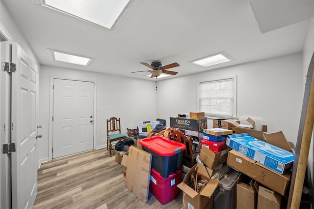 storage area featuring ceiling fan