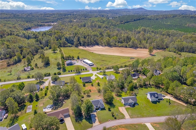 drone / aerial view featuring a water and mountain view