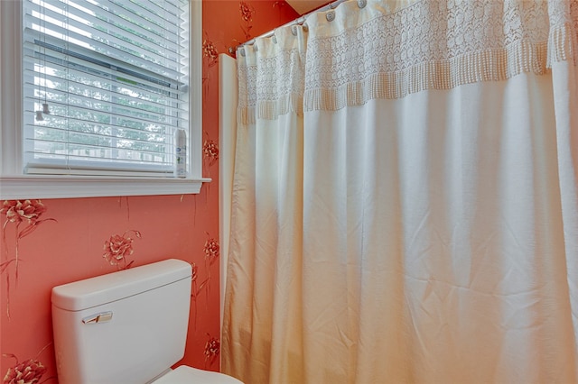 bathroom featuring a wealth of natural light and toilet