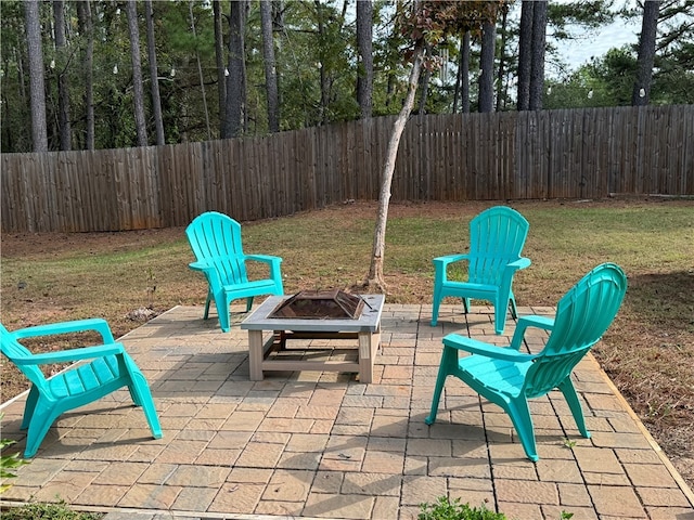 view of patio / terrace featuring an outdoor fire pit