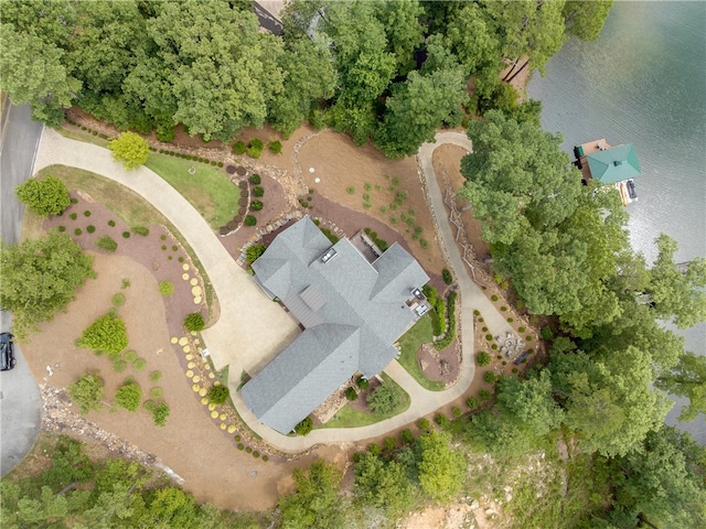 bird's eye view featuring a water view