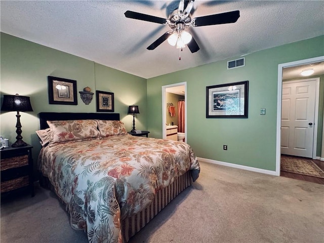 811 Northlake Dr, Anderson, SC 29625 - carpeted bedroom featuring a textured ceiling, baseboards, ceiling fan, and ensuite bathroom