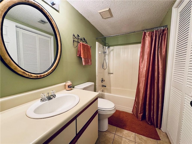 811 Northlake Dr, Anderson, SC 29625 - full bath featuring toilet, a textured ceiling, shower / tub combo, vanity, and tile patterned floors