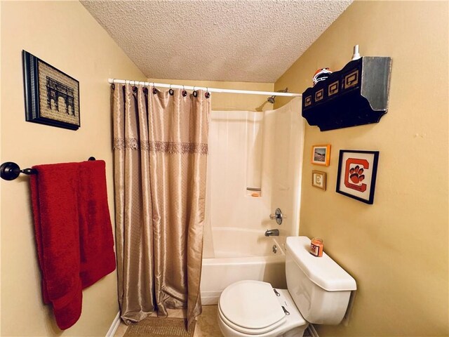 811 Northlake Dr, Anderson, SC 29625 - bathroom with a textured ceiling, toilet, shower / bath combo with shower curtain, and tile patterned floors
