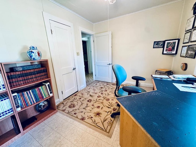 office area featuring crown molding