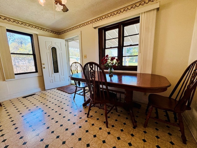 dining area featuring a textured ceiling