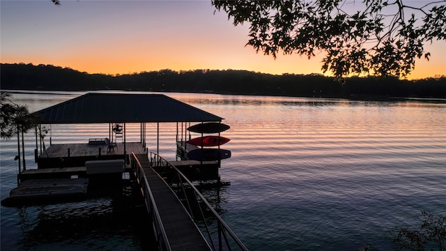 view of dock with a water view