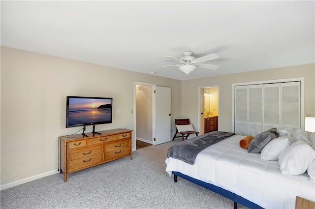 126 E Blue Heron Dr, Salem, SC 29676 - carpeted bedroom with a closet, baseboards, ceiling fan, and connected bathroom
