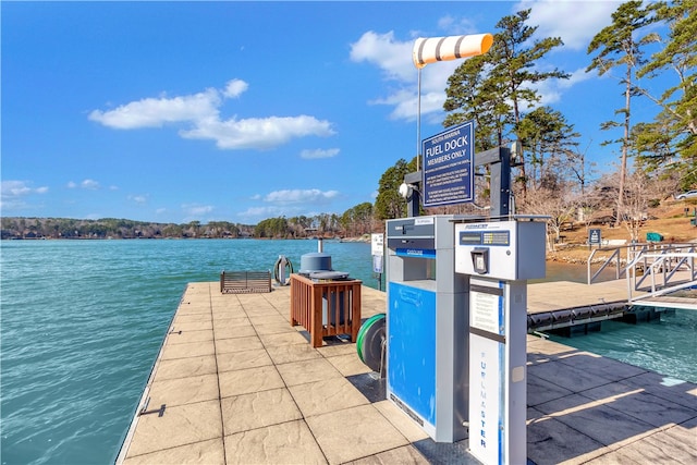 view of dock with a water view