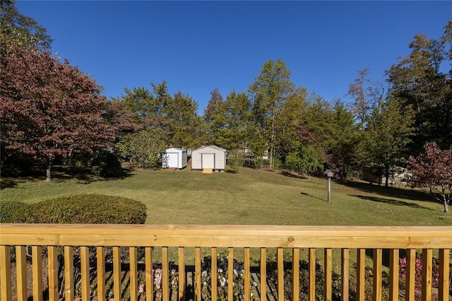 view of yard with a storage shed